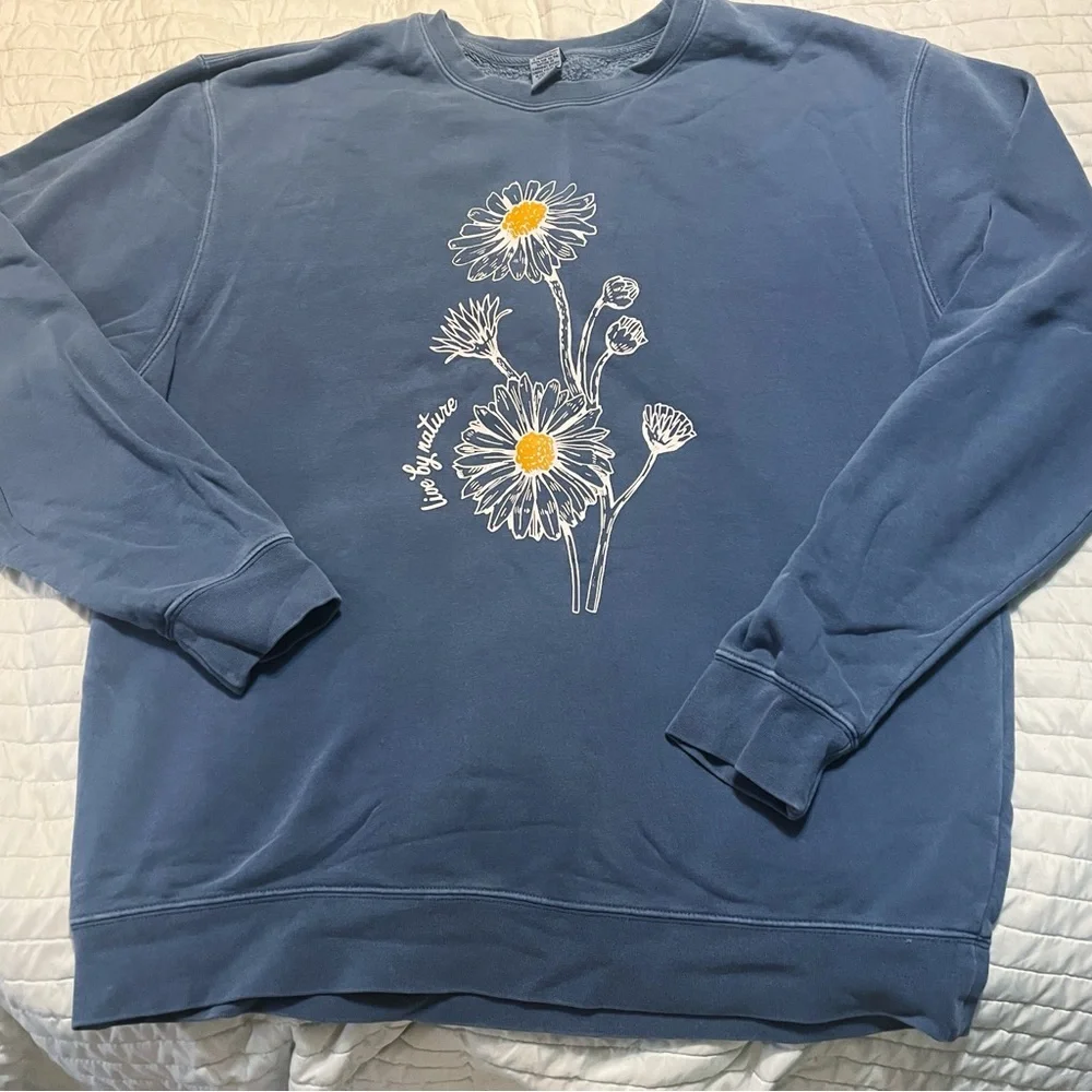 Daisy Graphic Women's Sweatshirt - Blue - Picture 5 of 7
